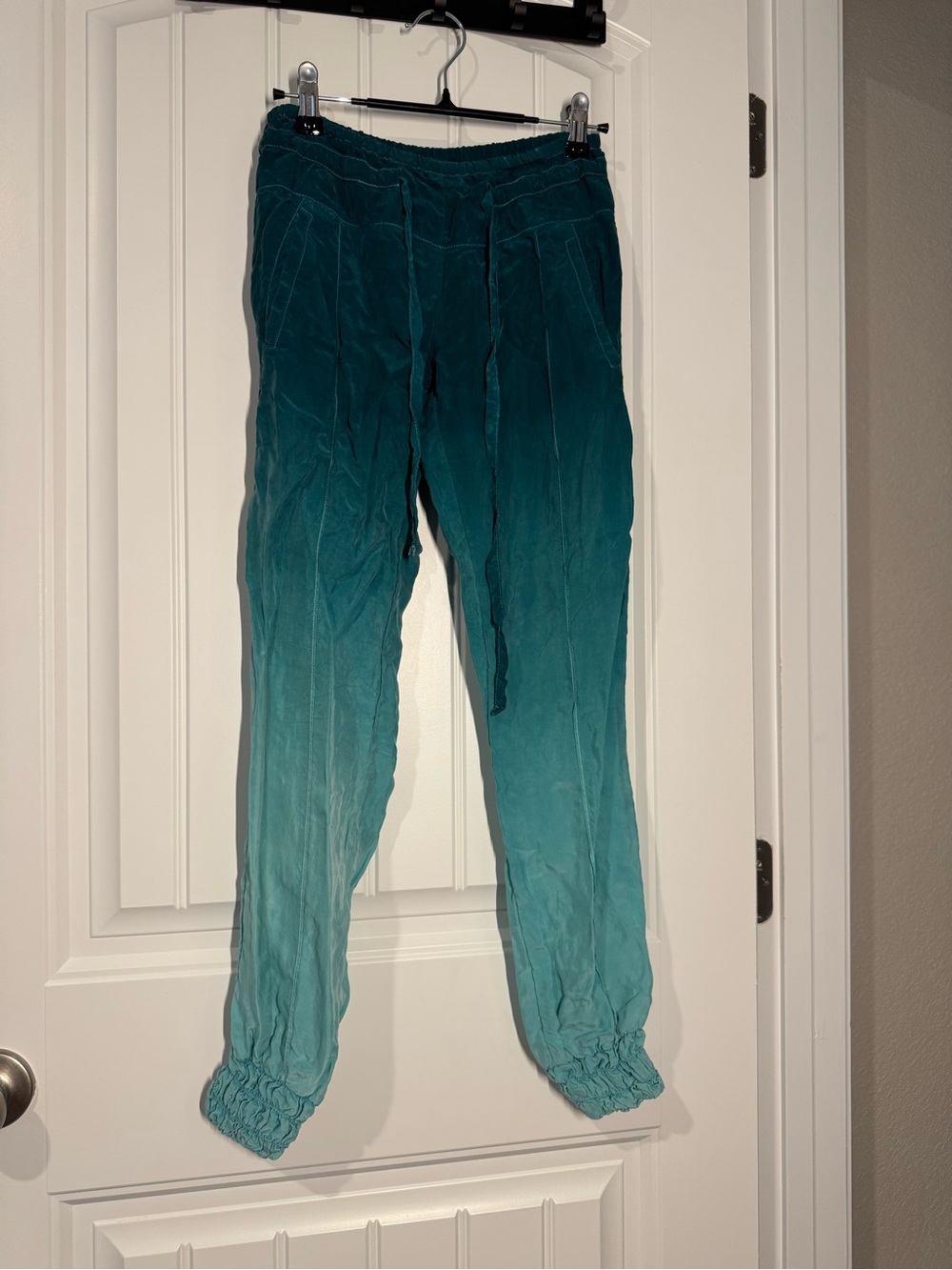 GUESS XS Teal 100% Cupro Rayon Silky Jogger Pants Drawstring Lounge Y2K